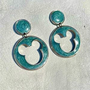 Disney Mickey Mouse Cut Out Silver Tone Enamel Earrings
